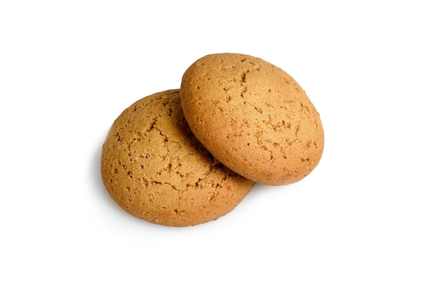 Two oatmeal Cookies on white background