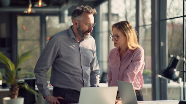 Two office colleagues talking