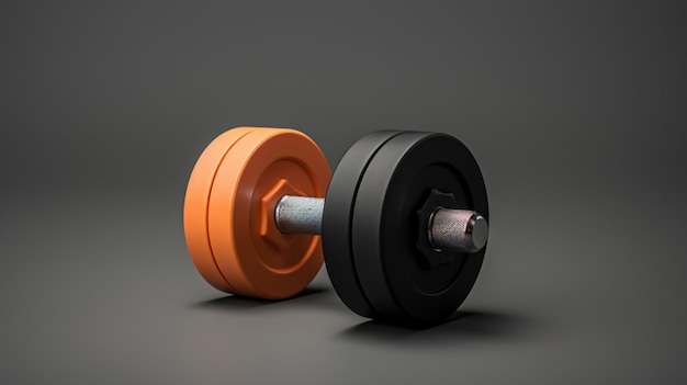 two orange and black dumbbells on a gray background