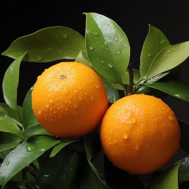 two oranges on a tree