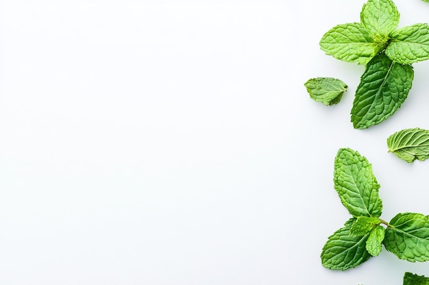 Photo two overlapping mint leaves on a bright minimalistic white background