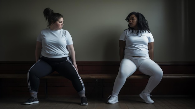 Two overweight girls exercising