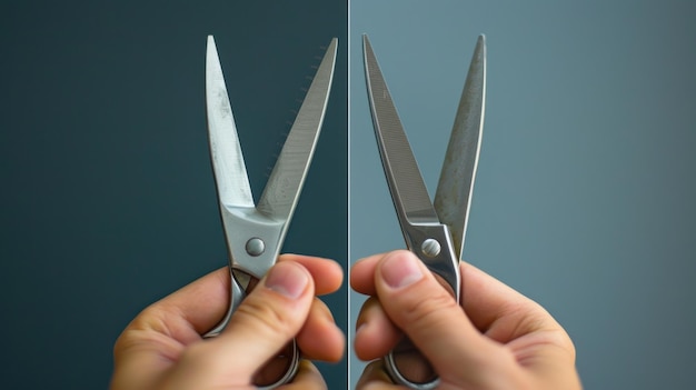 Two Pairs of Scissors Held by Hands