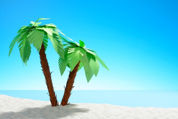 Two palm trees on a sandy beach background