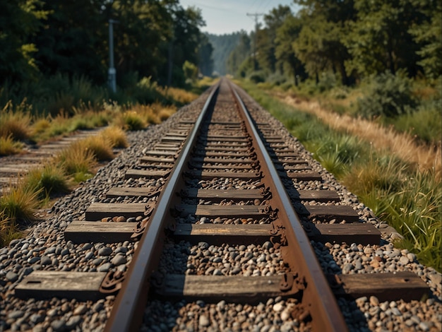 Two parallel railway tracks extending into the distance