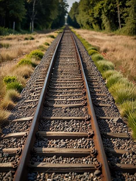 Two parallel railway tracks extending into the distance