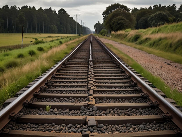 Two parallel railway tracks extending into the distance