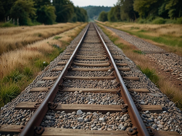 Two parallel railway tracks extending into the distance