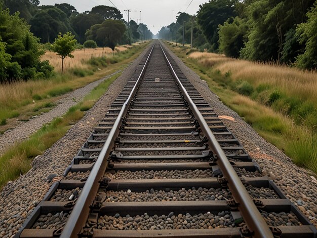 Two parallel railway tracks extending into the distance