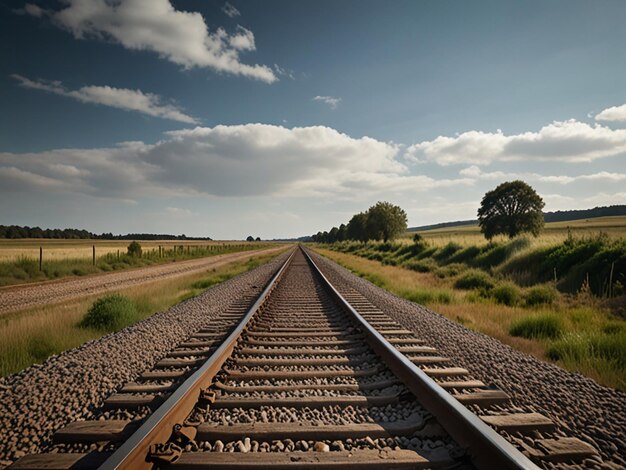 Two parallel railway tracks extending into the distance