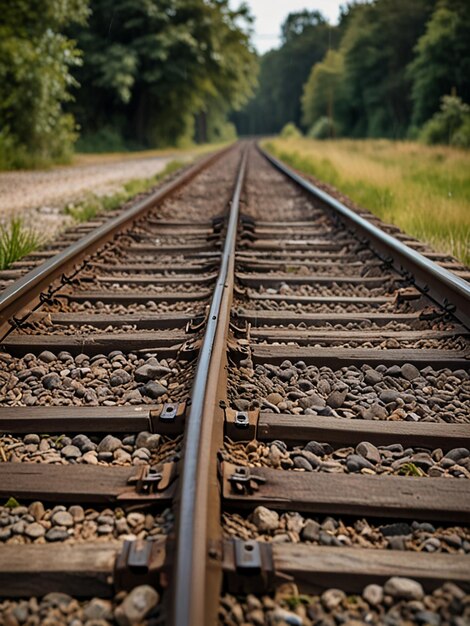 Two parallel railway tracks extending into the distance