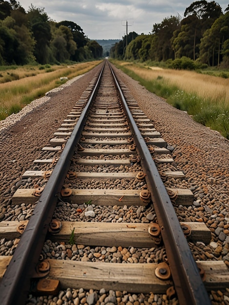 Two parallel railway tracks extending into the distance