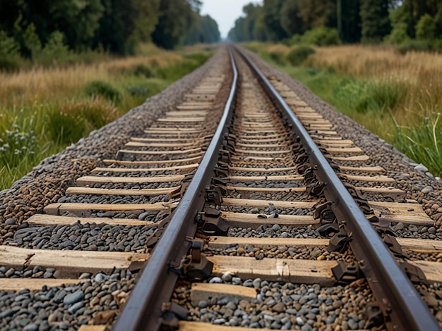 Two parallel railway tracks extending into the distance