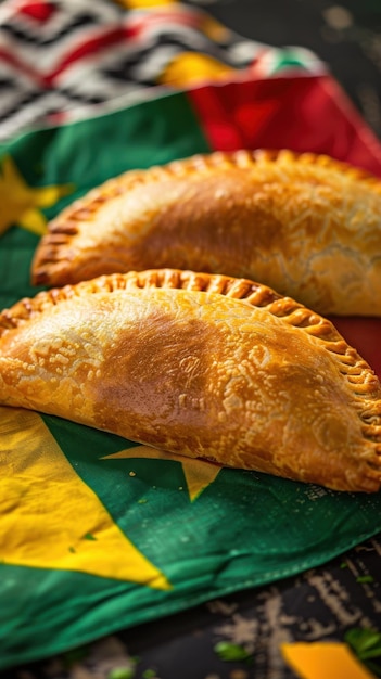 Photo two pastries are on top of a green and yellow flag