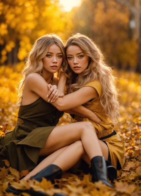 Two pawg models 1stwomankseniaeffystonemkahnovich sitting in leafs cuddling