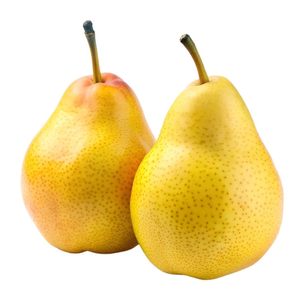 Photo two pears one yellow and the other with the red on the bottom