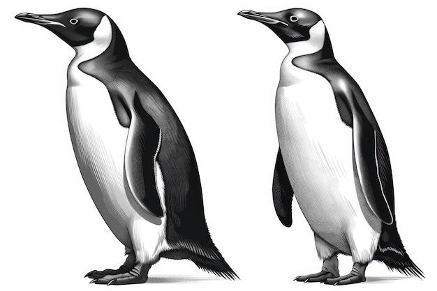 Two penguins standing side by side in a snowy landscape Generative AI