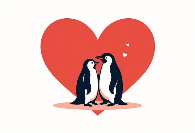 Photo two penguins with a heart that says love on it