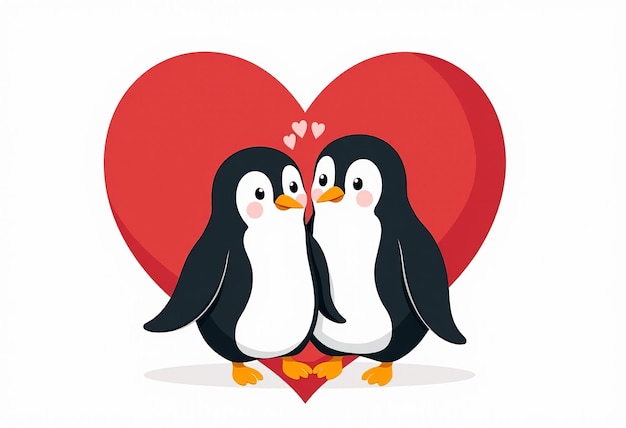 Photo two penguins with a heart that says love