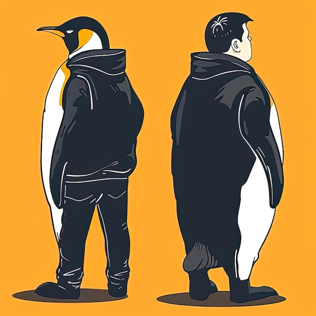 Photo two people are standing in front of a penguin