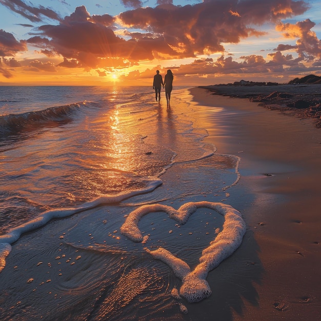 two people on a beach with a heart drawn on it