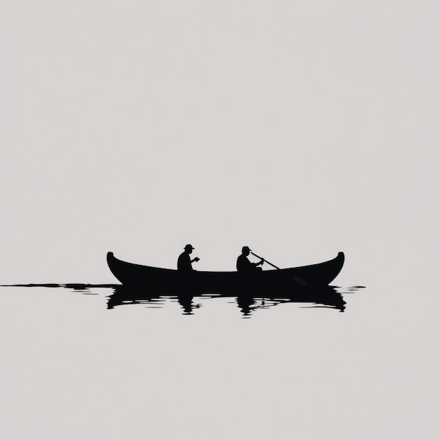 two people in a boat with a man in the water and a hat on the front