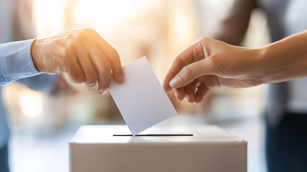 Two People Casting Their Votes During Election in a Bright Room