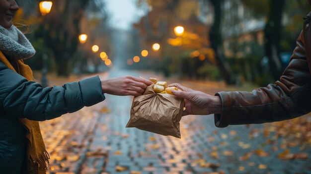 Photo two people holding a bag of eggs that has the word quot on it quot