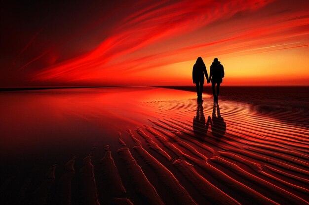 Photo two people holding hands on a beach