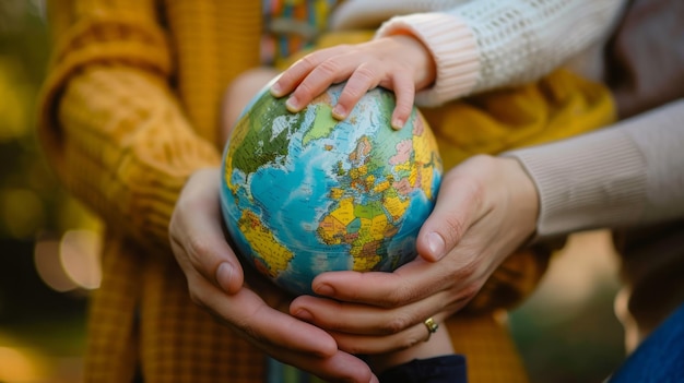 Two people holding a small globe