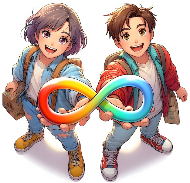 two people holding up a infinity colored ring