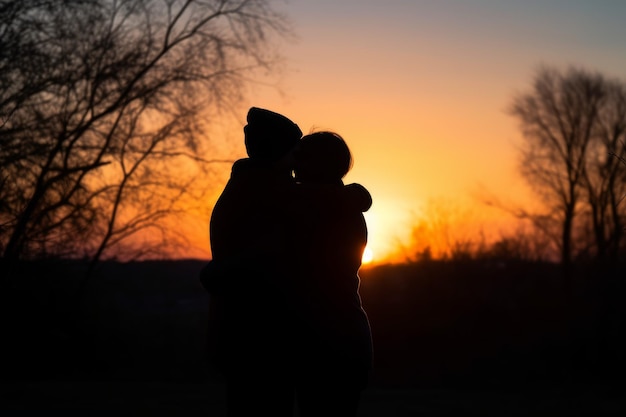 Two people hugging in sunset Generate Ai