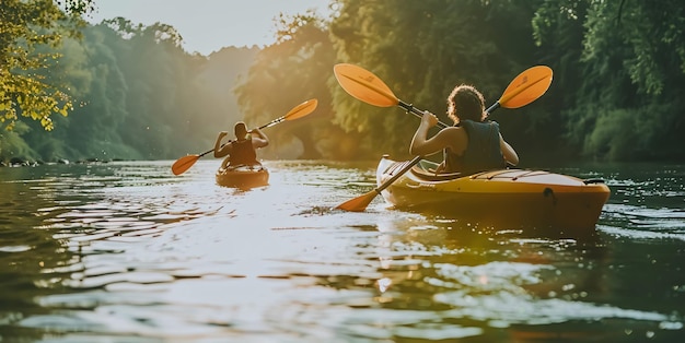 Two people kayaking in the sunshine