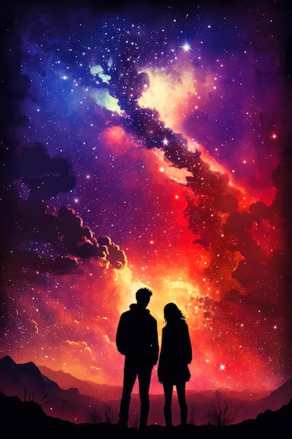 Two people looking at the stars in the sky Generative AI