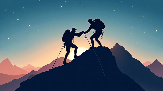 Photo two people on a mountain with mountains in the background