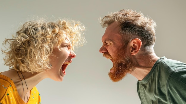 Photo two people quarreling on white background