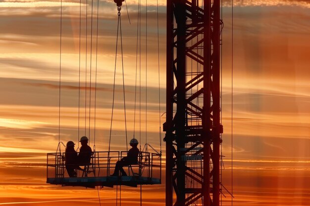 Two People Sitting on Top of a Crane