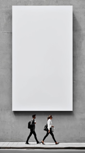 Two People Walking Past a Large White Square