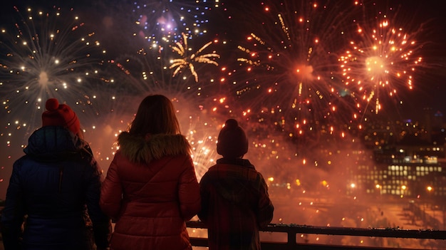 two people watching fireworks with a woman watching them