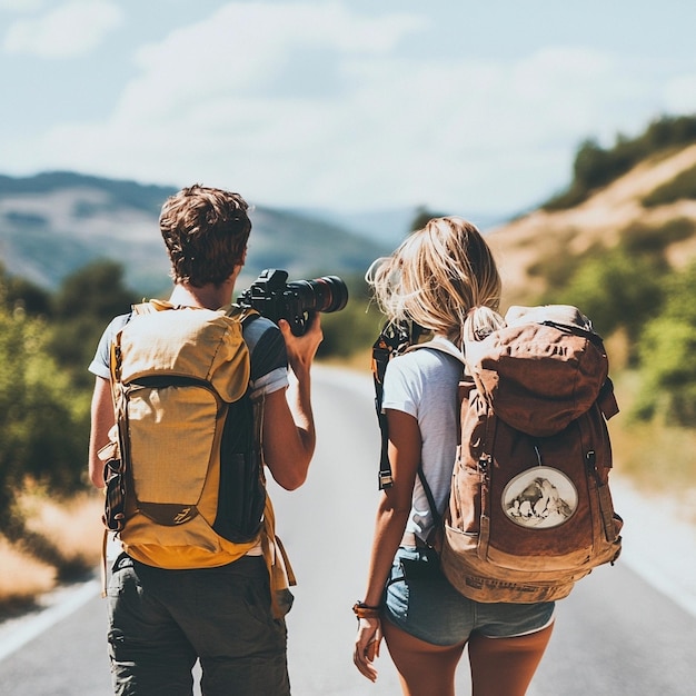 Photo two people with a camera and a man with a white circle on their back