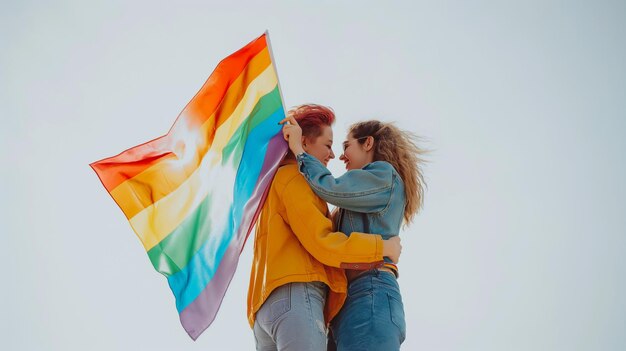 two people with a rainbow flag that says quot rainbow quot