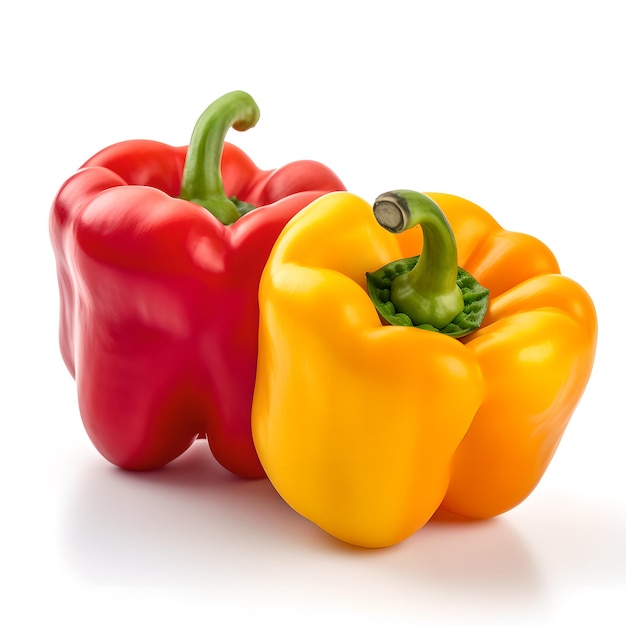 Two peppers are sitting next to each other