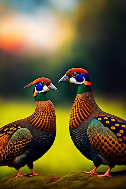 Two pheasants one of which is the same color as the other