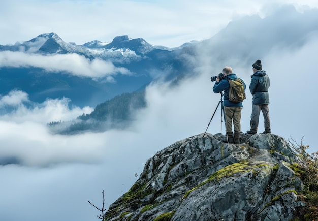 Two Photographers Capturing the Beauty of a Mountainous Landscape