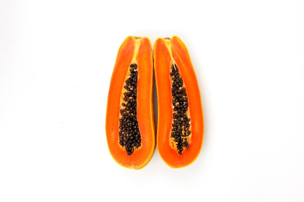 TWO piece of Papaya isolated on white background Fresh delicious papaya in center