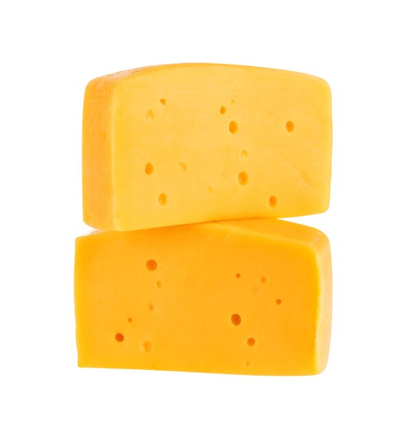 Two pieces of cheese isolated on white. With clipping path.