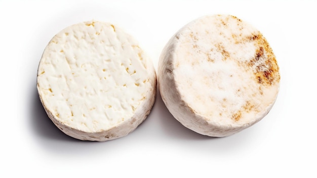 Two pieces of white mould cheese isolated