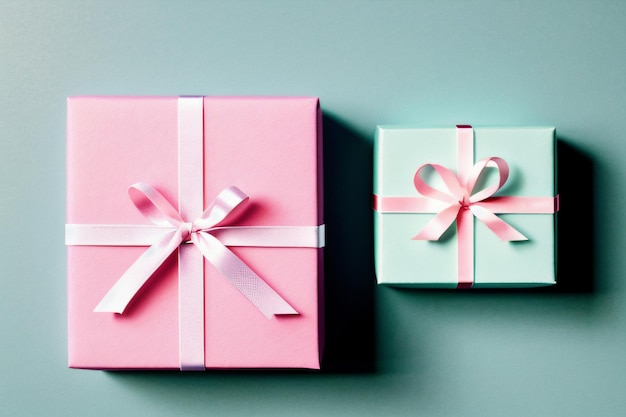 Two pink and blue gift boxes with one being a baby girl.