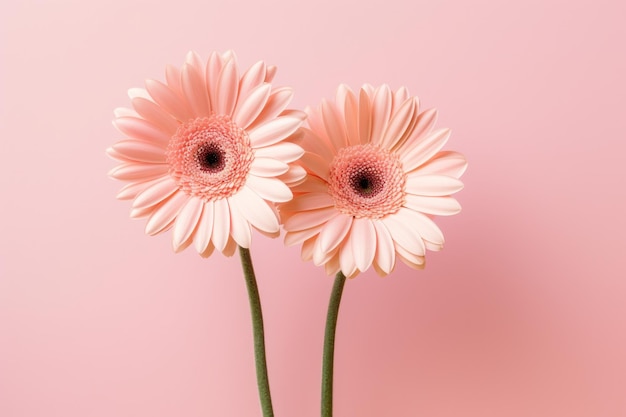 Two pink flowers on a pink background