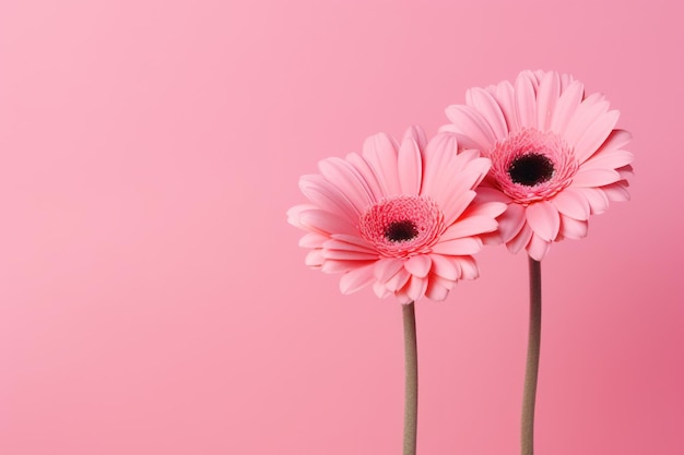 Two pink flowers on a pink background